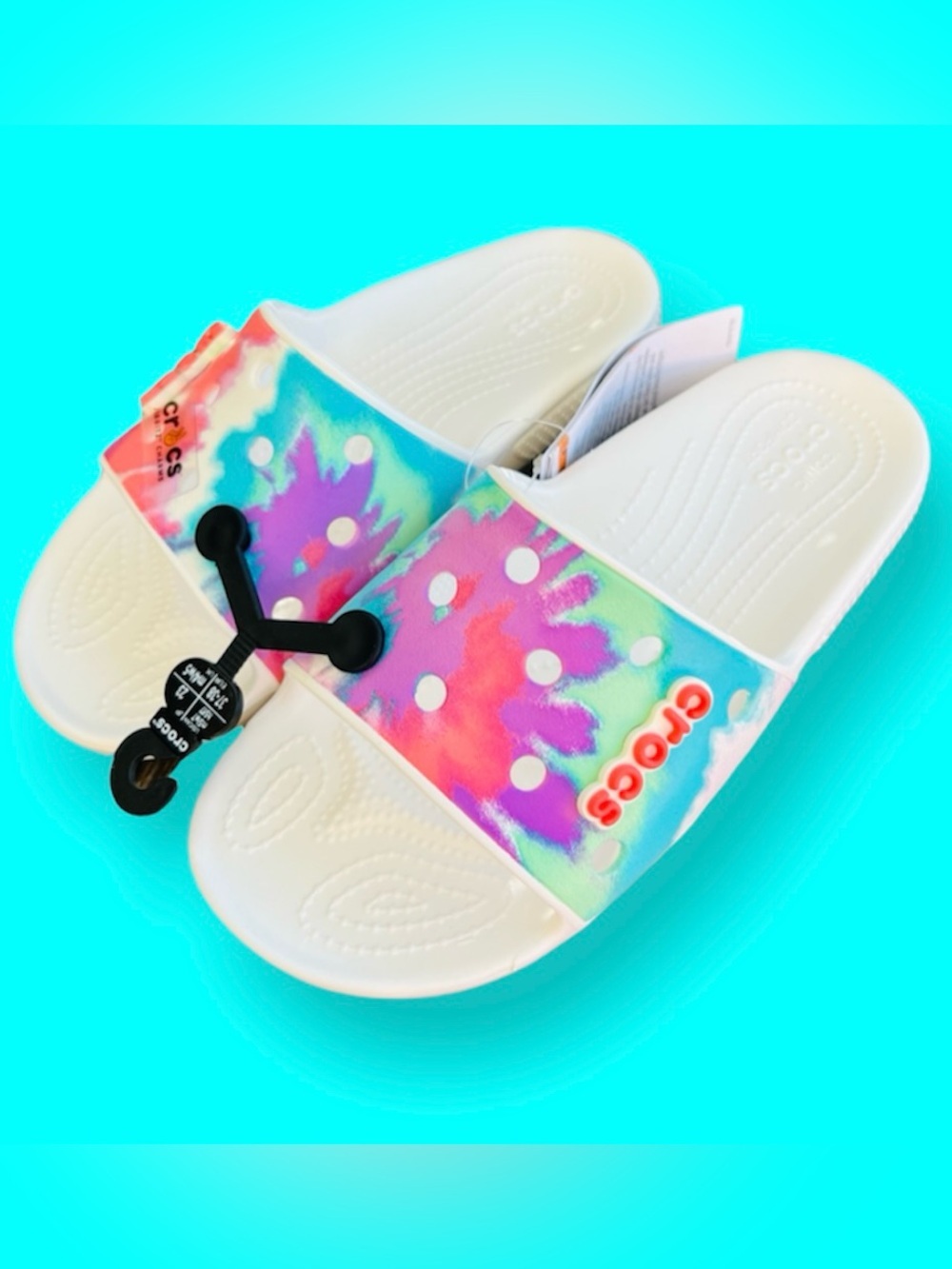 NEW CROCS - Iconic Tie Dye - Multicolor FUN comfort slides w/ holes for charms